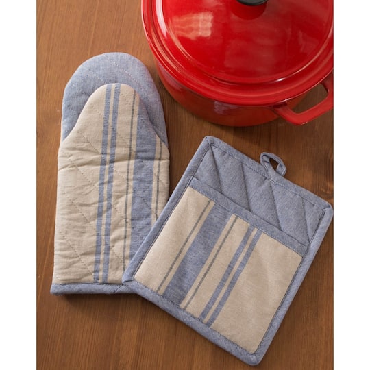 DII® Nautical Blue French Stripe Oven Mitt Set, 2ct.